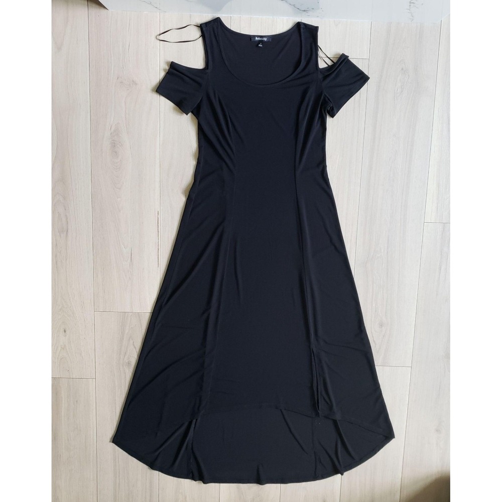 Relativity Dress Womens S Black Scoop Neck Short Sleeve Maxi Jersey Stretch